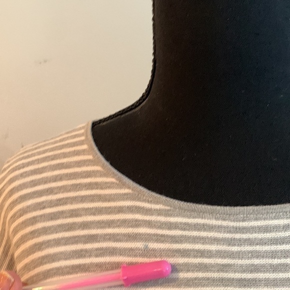 Eileen Fisher striped sweater Medium gray white cotton nylon silk blend - Picture 10 of 11